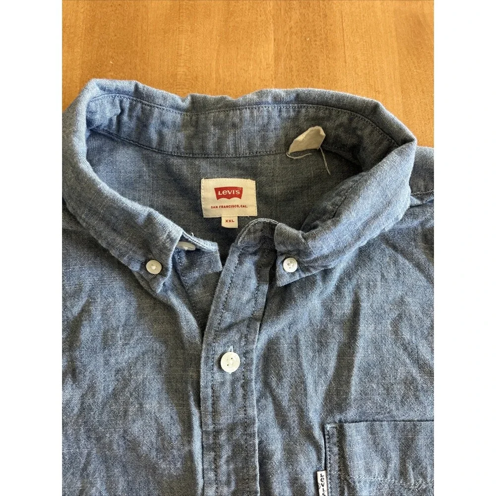 Levi's Men's Blue Chambray Button Down Shirt Long Sleeve Cotton Pocket‎ Size XXL